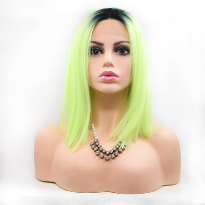 

Amazing Star Lace Frontal Bob Wigs Straight Hair Green Color Middle Part 13x3 Hand Tied Lace Frontal Synthetic Hair