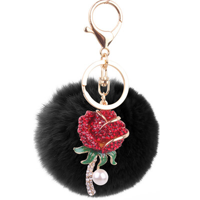 

Korean fashion pink rose keychain creative rex rabbit plush ball car bag pendant small gifts