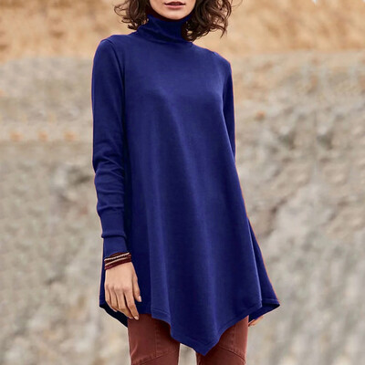 

Tailored Womens Solid Long Sleeve Irregular Sweatshirt Loose Print High Collar Tops Blous