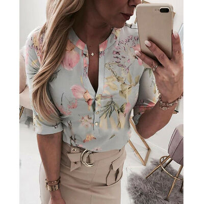 

Womens Short Sleeve Loose Floral T Shirts Ladies Summer Casual Blouse Tops Shirt