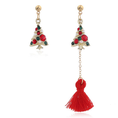 

Christmas Earrings Cute Santa Claus Tree Bell Snowflake Pin\Ear Cuff Stud Asymmetry Earring With Hairball Xmas Decor