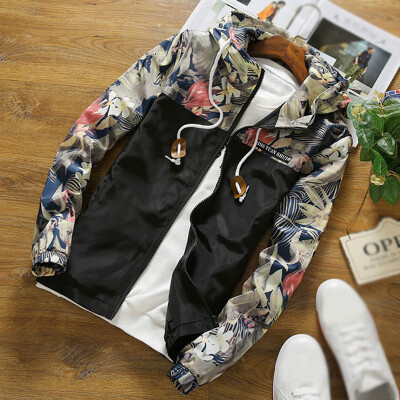 

Mens Tops Printed Coats Fashion Casual Zipper Slim Fit Jacket Hooded Outwear