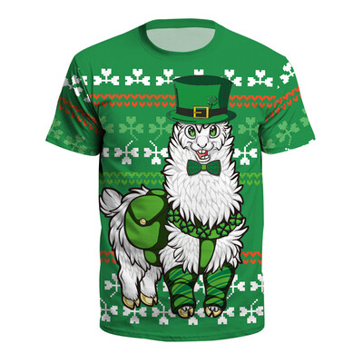 

Nomeni Unisex Men Women StPatricks Day Green Leaf Print Short Sleeve Tee Shirt Top