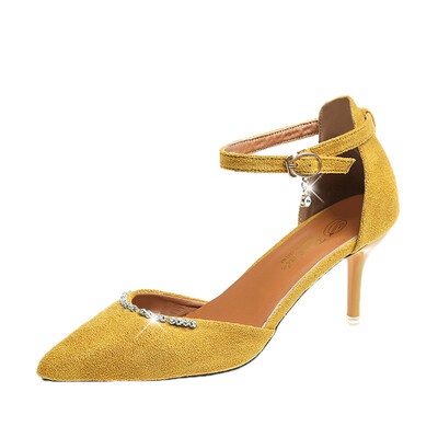 

Rose Women Thin Heels Nude Pointed Toe Imitation Diamond Ankle Strap High Heels Shoes