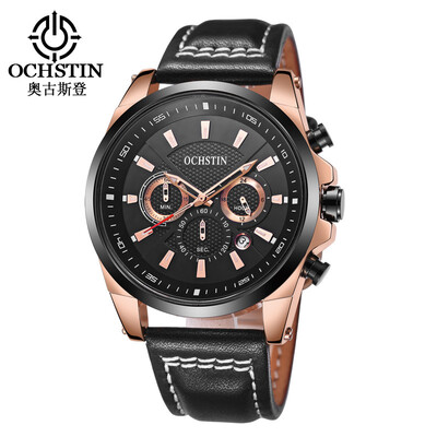 

Augustus OCHSTIN multi-function three-eye calendar multi-function leather mens watch mens watch