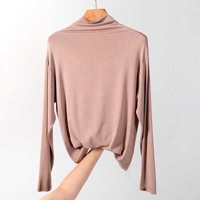 

Fashion Women Mock Turtleneck Tops T-shirt Long Sleeves Solid Stretch Elegant Spring Tees Shirts Pullovers Plus Size Casual Tops
