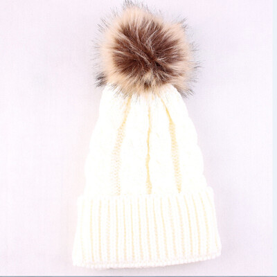 

Cute Mother Baby Knitting Pom Bobble Hat Winter Warm Beanie Knitted Matching Cap