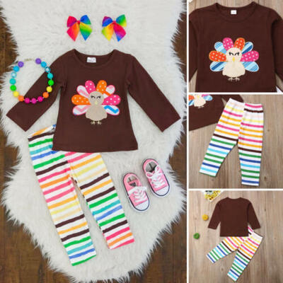 

AU STOCK Baby Girls Thanksgiving Turkey Clothes TopsLong Pants 2Pcs Outfits Set