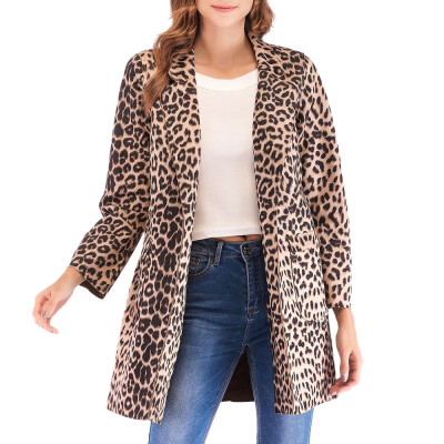 

Toponeto Fashion Womens Winter Suede Leopard Print Long Sleeve Warm Coat