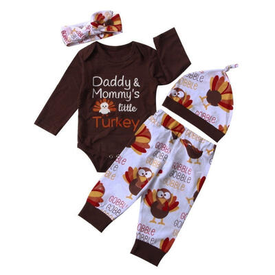 

Thanksgiving Newborn Baby Boy Girl Outfit Clothes Romper Pants Hat Headband Set