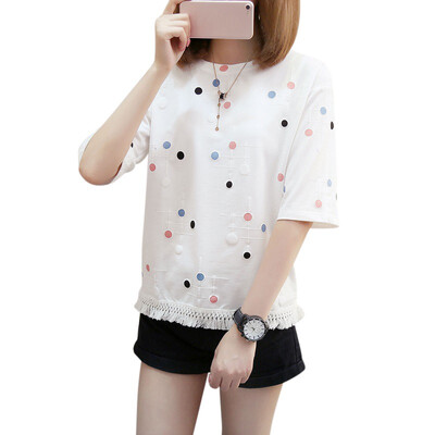 

Summer Polka Dot T-Shirt Women Loose Casual Tops Women Short Sleeve O-Neck Tee Shirt
