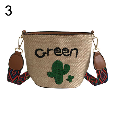 

Women Letter Cactus Leaf Embroidery Straw Woven Beach Shoulder Crossbody Bag