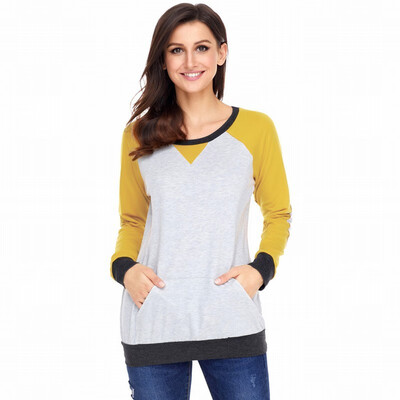 

Round collar long sleeve two pockets sports leisure simple hooded sweatshirt