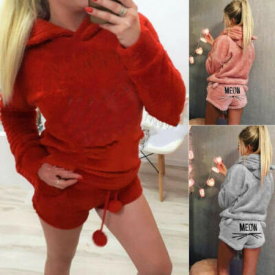 

2PCS Winter Warm Women Pajamas Set Soft Bathrobe Cute Cat Pyjamas Sleepwear