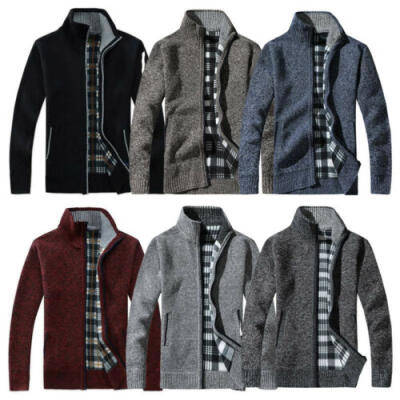 

Mens Soft Woollen Knit Zip Up Funnel Neck Jacket Cardigan Jumper Sweater Top