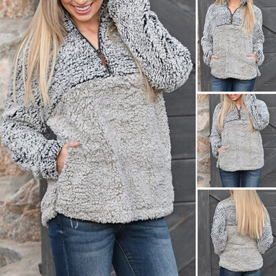 

Nomeni Women Warm Fluffy Winter Solid Casual Zip Up Sweatshirt Pullovers Outwear