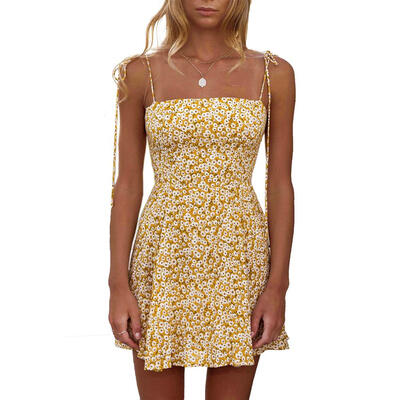 

Sexy Floral Print Dress Women Sleeveless Sling High Waist Zip Slim Dresses