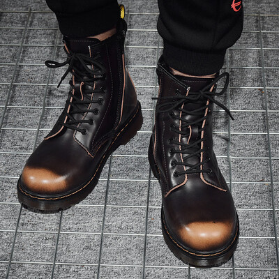 

Mens booties leather Martin boots mens England high mens shoes in the tube cowhide cotton boots mens boots