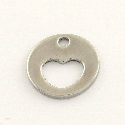 

304 Stainless Steel Flat Round Charms Stainless Steel Color 12x1mm Hole 15mm