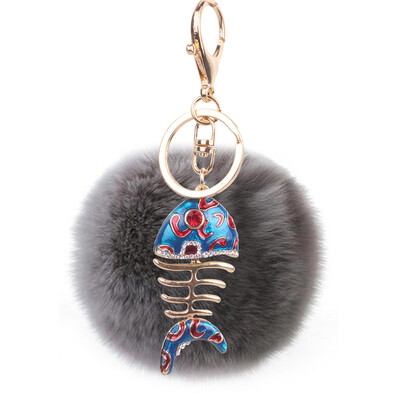 

Creative Smart Fishbone Keychain Rex Rabbit Plush Pendant Bag Mobile Phone Charm Fashion Pendant