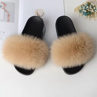 

QIU YAN new fashion wild fox real hair slippers word trawl net red cool dragging tide shoes 16884