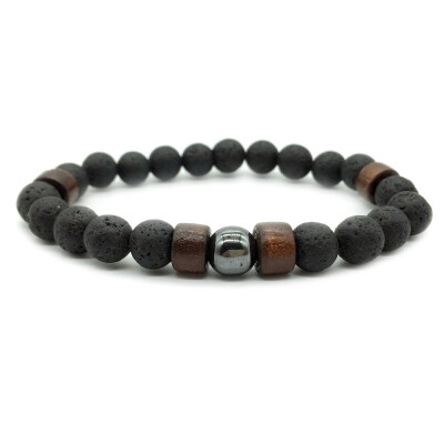 

8 mm Volcanic Stone Wooden Beads Hand Cord Natural Stone Bracelet Unisex Pair Jewellery Hot Gift