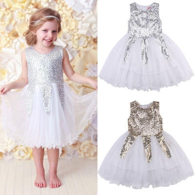 

Toddle Kid Girl Princess Party Dress Ball Gown Sequins Tulle Tutu Formal Dresses