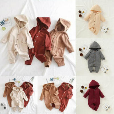 

NEW Infant Baby Boy Girl Kid Pocket Hooded Romper Autumn 100 Cotton Clothes Set