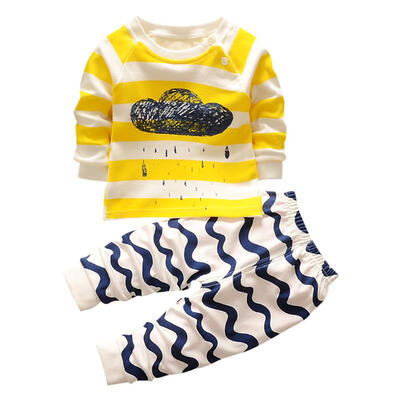 

Autumn Cotton Cute Clouds Long Sleeve 2pcs Boys Kids T-shirt Wave Pants