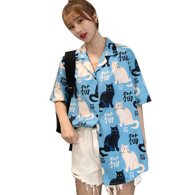 

Women Summer Elegant Fashion Design Button Cat Style Summer Fresh Trend Wild Comfortable Loose Casual Daily Sleeve Shirts