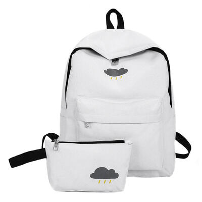 

2pcs Canvas Backpack Clutch Bag Preppy Style Student Schoolbag Rucksack Set