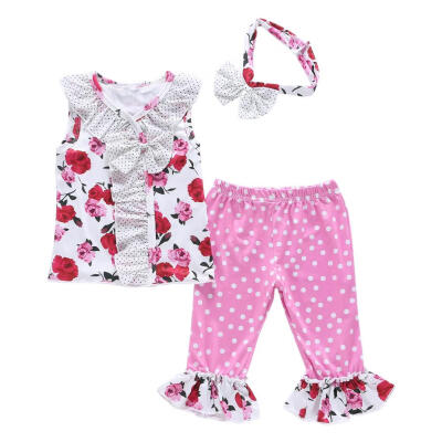 

3pcs Cute Summer Clothes Set Girls Kid Sleeveless Tops Loose Pants Headband