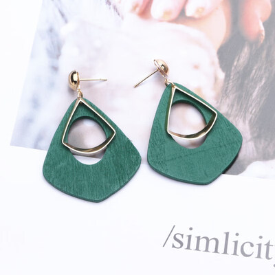 

EK115 Korean Style Fashion Wood Drop Earrings for Women Brincos Dangle Earring Retro Geometric Jewelry Statement Party Gifts