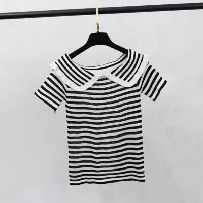 

Women Slim Doll Collar Ice Silk Short-Sleeved Knit Versatile Tops