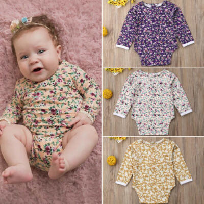 

UK Newborn Baby Girls Long Sleeve Flower Romper Jumpsuit Overall Clothes 0-24M