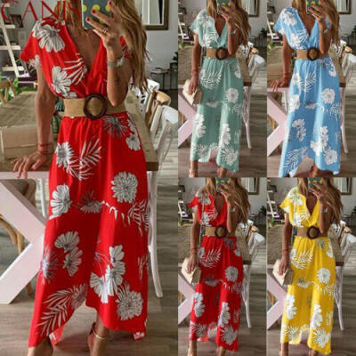 

Women Maxi Boho Dress Floral Summer Beach Cocktail Evening Party Long Sundress