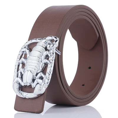

Men Belt PU Leather Scorpion Metal Buckle Front Adjustable Waist Strap Waistband