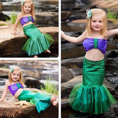 

Baby Girls Little Mermaid Set Costume Bikini Swimwear Swimsuit Outfits Dress