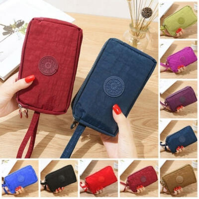 

Women Solid 3 Layer Canvas Coin Purse Card Zipper Wallet Holder Phone Bag Gift