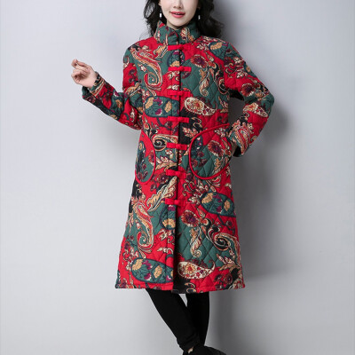 

Tailored Fashion Women Cardigan Warm Retro Printing Top Long Sleeve Blouse Loose Coat