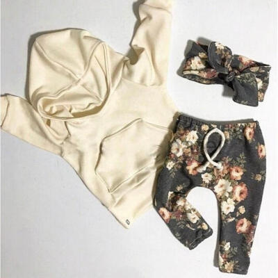 

Newborn Infant Baby Boys Girls Floral Hooded Tops Pants 2Pcs Outfits Set Clothes