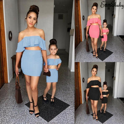 

Family Clothes Mom&Me Mother Daughter Matching Dress Ruffle Tops Skirts Outfits