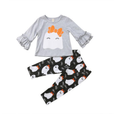 

Happy Halloween Baby Girl 2pcs Ghost Flutter Sleeve T-shirtPants Outfits Set