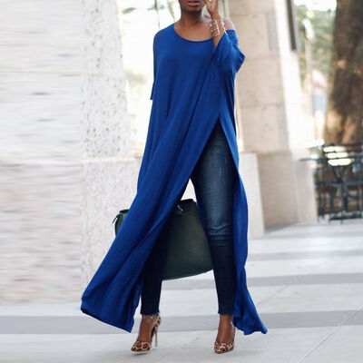 

Womens Off The Shoulder Casual Top High Split Crop Tops Long Maxi Shirt Blouse