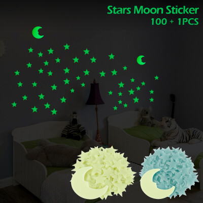 

100pcs Stars Moon Glow In Dark Sticker Lighting In Night Art Stickers Home Decoration Supplies Room Decor House decoration