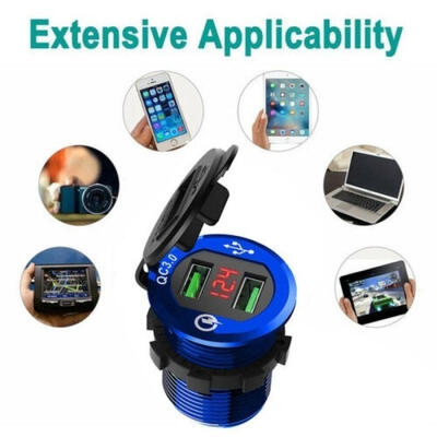 

Car Bus Truck 12V QC 30 Quick Charge Dual USB Socket Charger LED Voltmeter