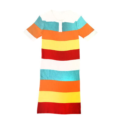 

Women Fashion Colour Striped Summer Casual Turn-down Collar Polo Sport Mid-skirt Dress