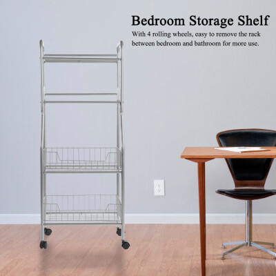 

4 Tiers Multi-layers Metal Movable Storage Shelf Organizer Rack Bedroom BathroomMovable Storage Shelf