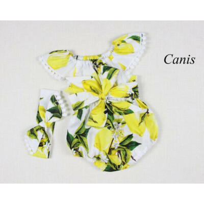 

US Newborn Kid Baby Girls Lemon Romper Bow Bodysuit Sunsuit Outfits 2Pcs Clothes