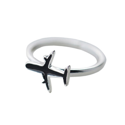 

925 Sterling Silver Mini plain Adjustable Ring Women Kids Jewelry aircraft shape Ring